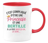 quotedazur Café-Croissant - Mug Personnalisé Tasse C'Est Compliqué D'Être Une Bertille Et Princesse Cadeau Prénom Noël Anniversaire - Rouge/Céramique