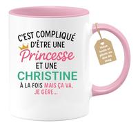 quotedazur Café-Croissant - Mug Personnalisé Tasse C'Est Compliqué D'Être Une Christine Et Princesse Cadeau Prénom Noël Anniversaire - Rose/Céramique