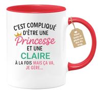 quotedazur Café-Croissant - Mug Personnalisé Tasse C'Est Compliqué D'Être Une Claire Et Princesse Cadeau Prénom Noël Anniversaire - Rouge/Céramique