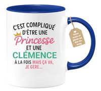 quotedazur Café-Croissant - Mug Personnalisé Tasse C'Est Compliqué D'Être Une Clémence Et Princesse Cadeau Prénom Noël Anniversaire - Bleu/Céramique
