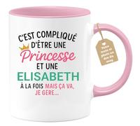 quotedazur Café-Croissant - Mug Personnalisé Tasse C'Est Compliqué D'Être Une Elisabeth Et Princesse Cadeau Prénom Noël Anniversaire - Rose/Céramique