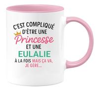 quotedazur Café-Croissant - Mug Personnalisé Tasse C'Est Compliqué D'Être Une Eulalie Et Princesse Cadeau Prénom Noël Anniversaire - Rose/Céramique