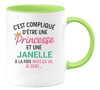 quotedazur Café-Croissant - Mug Personnalisé Tasse C'Est Compliqué D'Être Une Janelle Et Princesse Cadeau Prénom Noël Anniversaire - Vert/Céramique