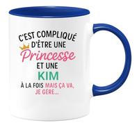 quotedazur Café-Croissant - Mug Personnalisé Tasse C'Est Compliqué D'Être Une Kim Et Princesse Cadeau Prénom Noël Anniversaire - Bleu/Céramique