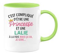quotedazur Café-Croissant - Mug Personnalisé Tasse C'Est Compliqué D'Être Une Lalie Et Princesse Cadeau Prénom Noël Anniversaire - Vert/Céramique