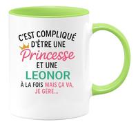 quotedazur Café-Croissant - Mug Personnalisé Tasse C'Est Compliqué D'Être Une Leonor Et Princesse Cadeau Prénom Noël Anniversaire - Vert/Céramique