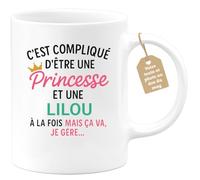 quotedazur Café-Croissant - Mug Personnalisé Tasse C'Est Compliqué D'Être Une Lilou Et Princesse Cadeau Prénom Noël Anniversaire - Blanc/Céramique