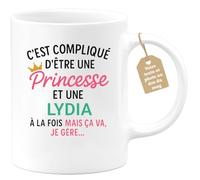 quotedazur Café-Croissant - Mug Personnalisé Tasse C'Est Compliqué D'Être Une Lydia Et Princesse Cadeau Prénom Noël Anniversaire - Blanc/Céramique