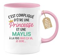 quotedazur Café-Croissant - Mug Personnalisé Tasse C'Est Compliqué D'Être Une Maylis Et Princesse Cadeau Prénom Noël Anniversaire - Rose/Céramique