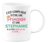 quotedazur Café-Croissant - Mug Personnalisé Tasse C'Est Compliqué D'Être Une Stephanie Et Princesse Cadeau Prénom Noël Anniversaire - Blanc/Céramique