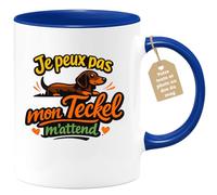 quotedazur Café-Croissant - Mug Personnalisé - Tasse Je Peux Pas Mon Teckel M'attend - Bleu/céramique
