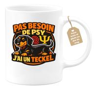 quotedazur Café-Croissant - Mug Personnalisé - Tasse Pas Besoin De Psy J'ai Un Teckel - Blanc/céramique