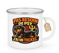 quotedazur Café-Croissant - Mug Personnalisé - Tasse Pas Besoin De Psy J'ai Un Teckel - Blanc/emaille