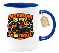 quotedazur Café-Croissant - Mug Personnalisé - Tasse Pas Besoin De Psy J'ai Un Teckel - Bleu/céramique