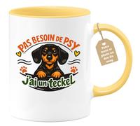 quotedazur Café-Croissant - Mug Personnalisé - Tasse Pas Besoin De Psy J'ai Un Teckel - Jaune/céramique