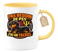 quotedazur Café-Croissant - Mug Personnalisé - Tasse Pas Besoin De Psy J'ai Un Teckel - Jaune/céramique