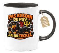 quotedazur Café-Croissant - Mug Personnalisé - Tasse Pas Besoin De Psy J'ai Un Teckel - Noir/céramique