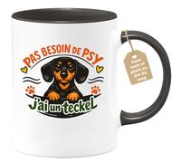 quotedazur Café-Croissant - Mug Personnalisé - Tasse Pas Besoin De Psy J'ai Un Teckel - Noir/céramique