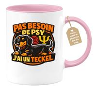 quotedazur Café-Croissant - Mug Personnalisé - Tasse Pas Besoin De Psy J'ai Un Teckel - Rose/céramique