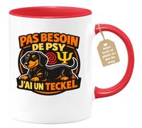 quotedazur Café-Croissant - Mug Personnalisé - Tasse Pas Besoin De Psy J'ai Un Teckel - Rouge/céramique
