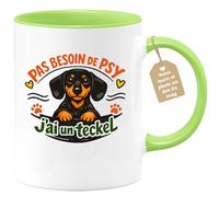 quotedazur Café-Croissant - Mug Personnalisé - Tasse Pas Besoin De Psy J'ai Un Teckel - Vert/céramique