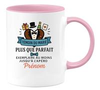 quotedazur Café-Croissant - Mug Personnalisé Témoin Du Marié Parfait Exemplaire Jusqu’À L’Apéro Prénom Cadeau Tasse Pour Noël De Mariage - Rose/Céramique