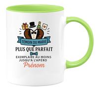 quotedazur Café-Croissant - Mug Personnalisé Témoin Du Marié Parfait Exemplaire Jusqu’À L’Apéro Prénom Cadeau Tasse Pour Noël De Mariage - Vert/Céramique