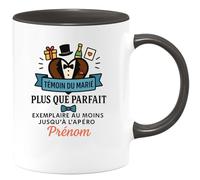 quotedazur Café-Croissant - Mug Personnalisé Témoin Du Marié Parfait Exemplaire Jusqu’À L’Apéro Prénom Cadeau Tasse Pour Noël De Mariage - Noir/Céramique