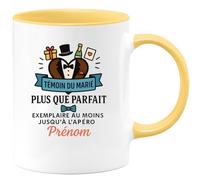 quotedazur Café-Croissant - Mug Personnalisé Témoin Du Marié Parfait Exemplaire Jusqu’À L’Apéro Prénom Cadeau Tasse Pour Noël De Mariage - Jaune/Céramique