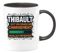 quotedazur Café-Croissant - Mug Personnalisé Thibault En Cours De Chargement, Patience Requise Pour Votre Tasse Cadeau Noël Homme Fonctionnel - Noir/Céramique