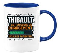 quotedazur Café-Croissant - Mug Personnalisé Thibault En Cours De Chargement, Patience Requise Pour Votre Tasse Cadeau Noël Homme Fonctionnel - Bleu/Céramique
