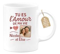 quotedazur Café-Croissant - Mug Personnalisé Tu Es L'Amour De Ma Vie Nicolas Élise, Cadeau Romantique Avec Tasse Pour Noël Amoureux - Blanc/Céramique