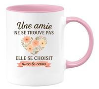 quotedazur Café-Croissant - Mug Personnalisé Une Amie Ne Se Trouve Pas, Elle Choisit Avec Le Cœur. Cadeau Parfait Pour Noël Tasse Et Sentimentale - Rose/Céramique