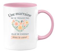 quotedazur Café-Croissant - Mug Personnalisé Une Marraine Ne Se Trouve Pas, Elle Choisit Avec Le Cœur, Cadeau Tasse Pour Noël Un Lien Et Sincère - Rose/Céramique