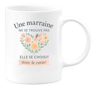 quotedazur Café-Croissant - Mug Personnalisé Une Marraine Ne Se Trouve Pas, Elle Choisit Avec Le Cœur, Cadeau Tasse Pour Noël Un Lien Et Sincère - Blanc/Céramique