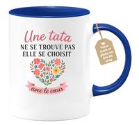 quotedazur Café-Croissant - Mug Personnalisé Une Tata Se Choisit Toujours Avec Le Cœur, Un Cadeau Plein D'Amour Tasse Pour Noël Attentionnée - Bleu/Céramique