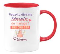 quotedazur Café-Croissant - Mug Personnalisé Veux- Tu Être Ma Témoin De Mariage Dis Oui Stp, Prénom Cadeau Tasse Pour Noël - Rouge/Céramique
