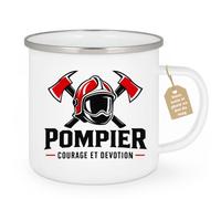 quotedazur Café-Croissant - Mug Pompier Courage Et Devotion - Blanc/Emaille | Mug en céramique pour les héros du quotidien, idéal pour les pompiers.