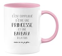 quotedazur Café-Croissant - Mug Prénom Barbara Compliqué D'Être Une Princesse Et Une Barbara Mais Ca Va Je Gère - Tasse Prénom Pour Noël - Rose/Céramique