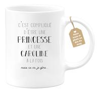 quotedazur Café-Croissant - Mug Prénom Caroline Compliqué D'Être Une Princesse Et Une Caroline Mais Ca Va Je Gère - Tasse Prénom Pour Noël - Blanc/Céramique