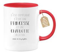quotedazur Café-Croissant - Mug Prénom Charlotte Compliqué D'Être Une Princesse Et Une Charlotte Mais Ca Va Je Gère - Tasse Prénom Pour Noël - Rouge/Céramique