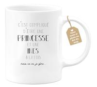 quotedazur Café-Croissant - Mug Prénom Ines Compliqué D'Être Une Princesse Et Une Ines Mais Ca Va Je Gère - Cadeau Noël Prénom Tasse - Blanc/Céramique