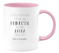 quotedazur Café-Croissant - Mug Prénom Louna Compliqué D'Être Une Princesse Et Une Louna Mais Ca Va Je Gère - Tasse Prénom Pour Noël - Rose/Céramique