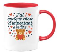 quotedazur Café-Croissant - Mug Saint-valentin Coeur - Tasse Romantique Idée Message Je T'aime Mon Amour Homme Femme - Cadeau Original Pour Couple Amoureux Petit Ami Copain Copine Mari - Rouge/cérami