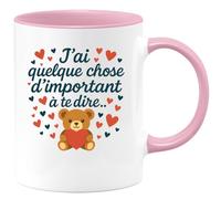 quotedazur Café-Croissant - Mug Saint-valentin Coeur - Tasse Romantique Idée Message Je T'aime Mon Amour Homme Femme - Cadeau Original Pour Couple Amoureux Petit Ami Copain Copine Mari - Rose/céramiq
