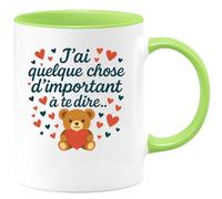 quotedazur Café-Croissant - Mug Saint-valentin Coeur - Tasse Romantique Idée Message Je T'aime Mon Amour Homme Femme - Cadeau Original Pour Couple Amoureux Petit Ami Copain Copine Mari - Vert/céramiq