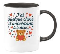 quotedazur Café-Croissant - Mug Saint-valentin Coeur - Tasse Romantique Idée Message Je T'aime Mon Amour Homme Femme - Cadeau Original Pour Couple Amoureux Petit Ami Copain Copine Mari - Noir/céramiq