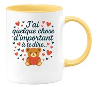 quotedazur Café-Croissant - Mug Saint-valentin Coeur - Tasse Romantique Idée Message Je T'aime Mon Amour Homme Femme - Cadeau Original Pour Couple Amoureux Petit Ami Copain Copine Mari - Jaune/cérami