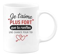 quotedazur Café-Croissant - Mug Saint-valentin Coeur - Tasse Romantique Idée Message Je T'aime Plus Fort Que Tu Ronfles Homme - Cadeau Original Pour Couple Amoureux Petit Ami Copain Mari - Blanc/céra