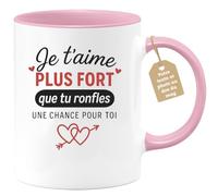 quotedazur Café-Croissant - Mug Saint-valentin Coeur - Tasse Romantique Idée Message Je T'aime Plus Fort Que Tu Ronfles Homme - Cadeau Original Pour Couple Amoureux Petit Ami Copain Mari - Rose/céram